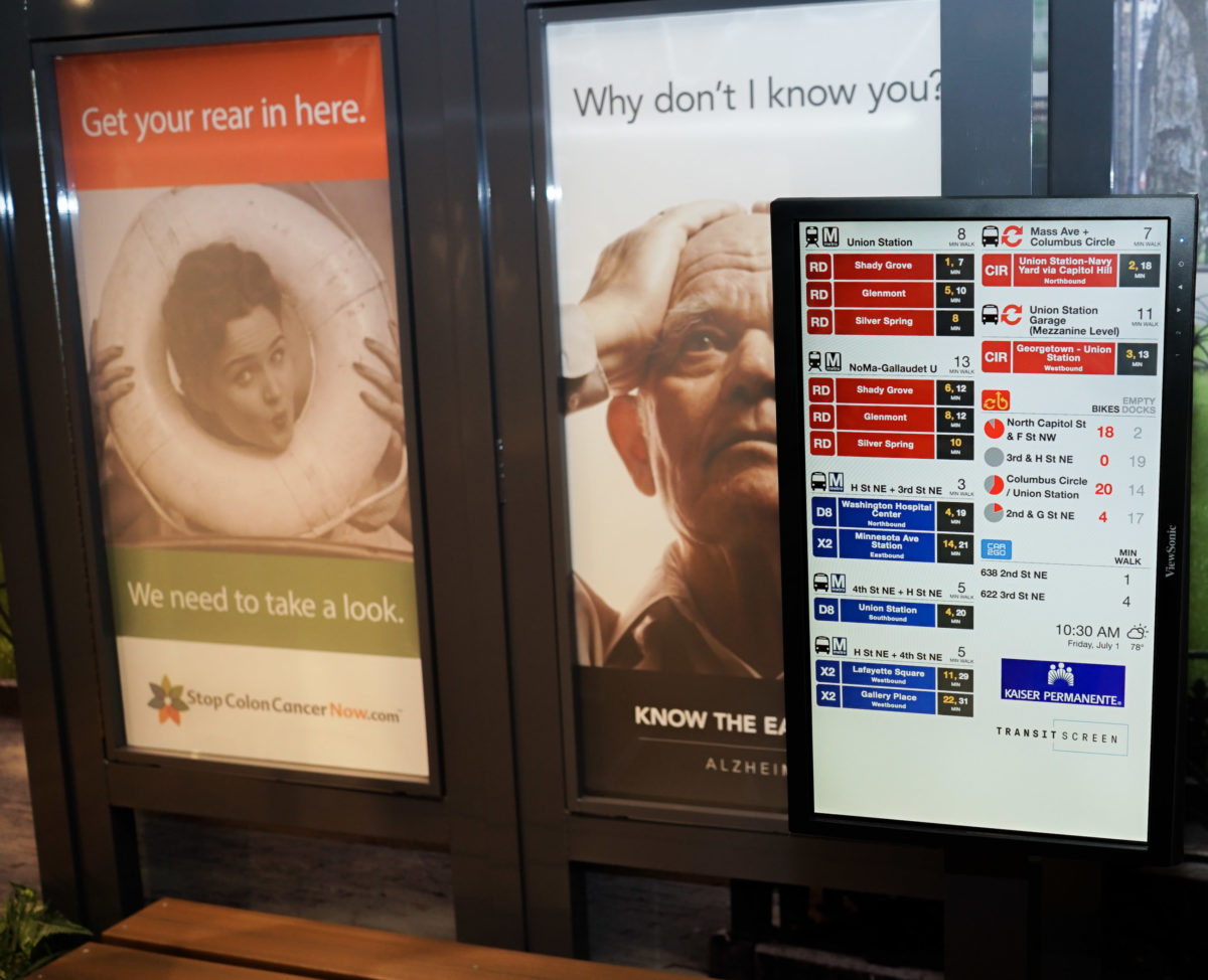 A TransitScreen display in Kaiser Permanente’s Center for Total Health.