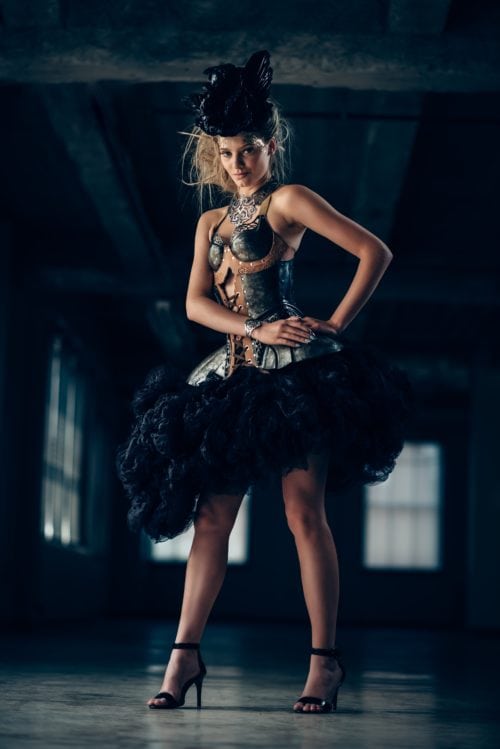 A model wearing one of Durkan and Watkin's collaborations. (Courtesy photo)