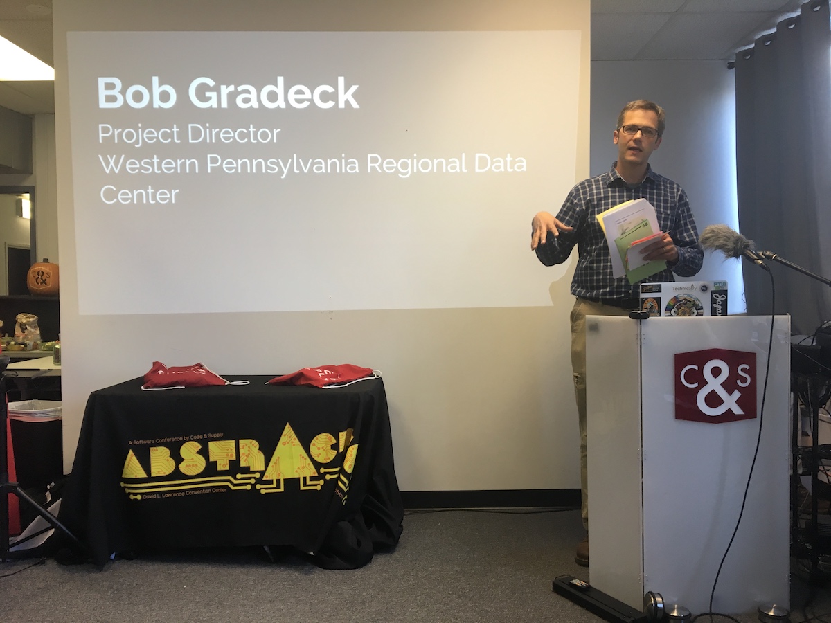 WPRDC's Bob Gradeck speaks at the Open Data PGH wrap event on Oct. 3.