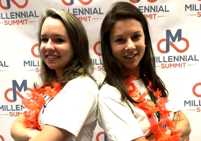 Emily and Dara, the hosts of the “Dela Darling” podcast, strike a pose at the Millennial Summit.