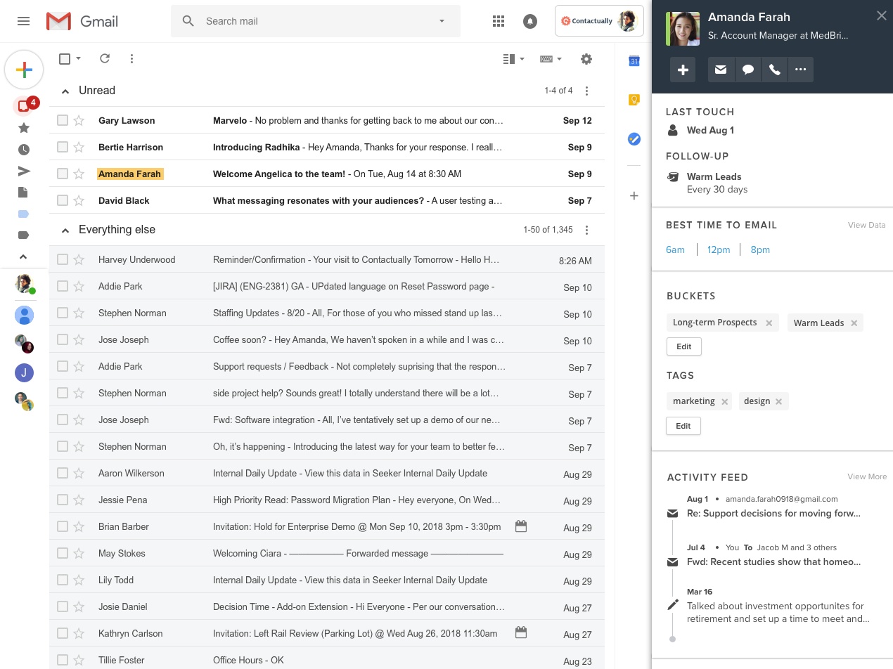 Contactually's Chrome extension brings its functionalities to Gmail.