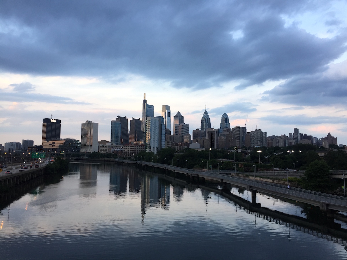 Philadelphia’s Schuylkill River at dusk.