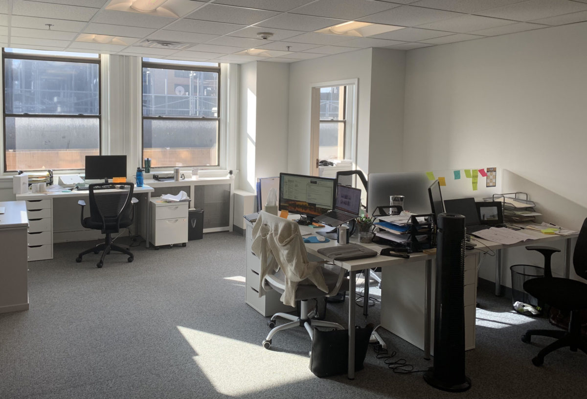 An office with joint desks 