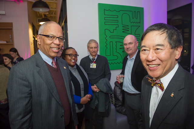 Lt. Gov. Boyd Rutherford (left) and UMD President Wallace Loh (right) at WeWork University of Maryland. (Courtesy photo)