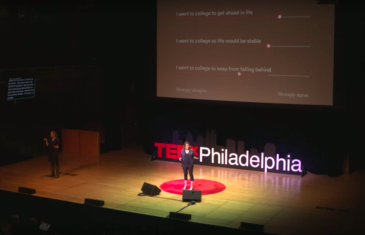 Sara Goldrick-Rab speaking during TEDxPhiladelphia in May 2019.