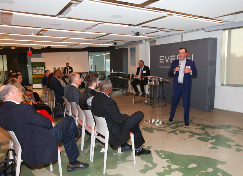 Jon Chapman, EVERFI cofounder and president of global partnerships, speaking at a company event in October 2019. 