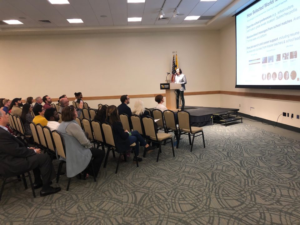 Selected cofounder and CEO Waine Tam presents at the 2019 EdTech Innovation Showcase at Towson University.