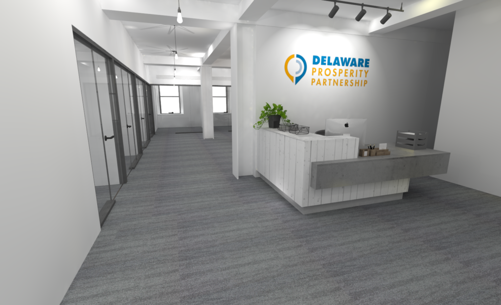 A rendering of DPP's receptionist area