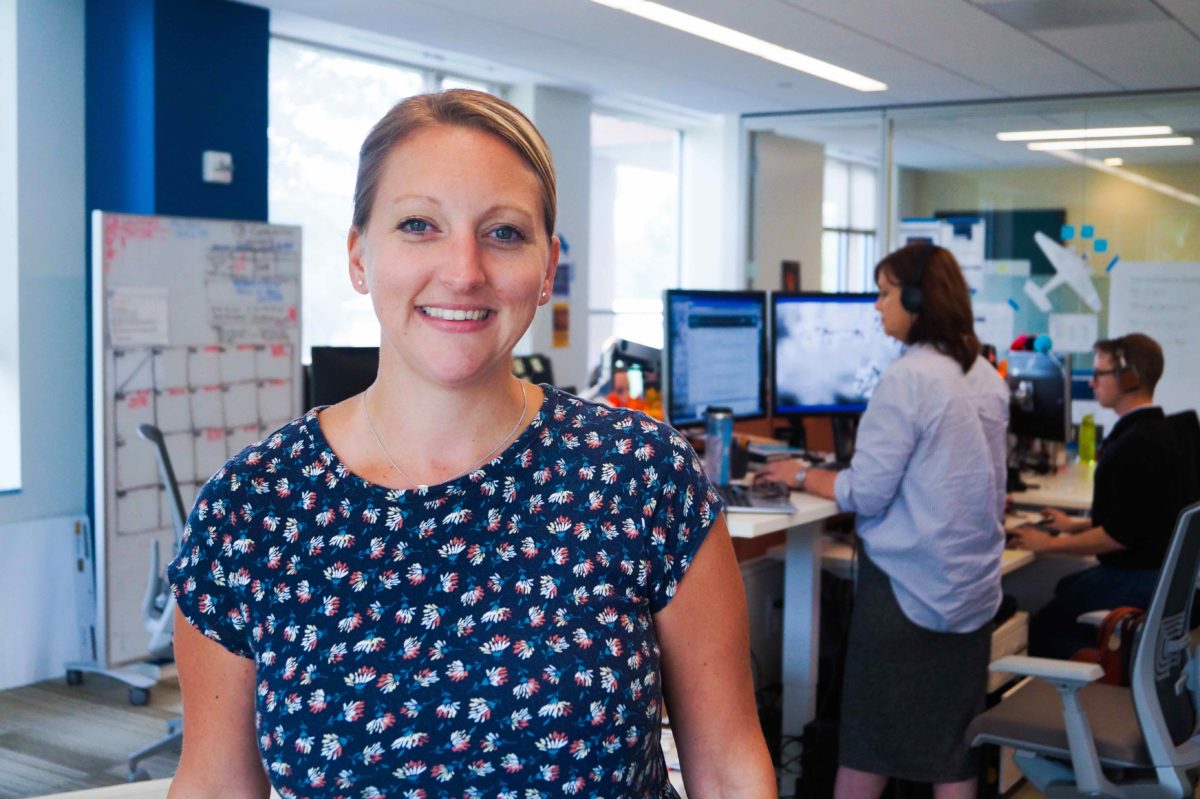 Carrie Serio at T. Rowe Price's Owings Mills lab. (Photo by Margaret Roth)