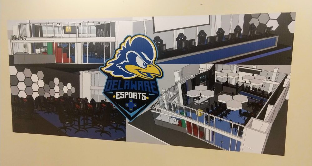 A rendering of the UD esports arena outside of the site.