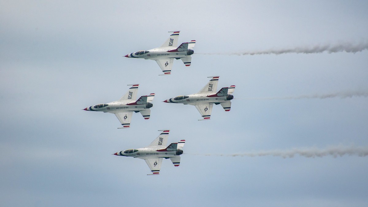 U.S. Air Force Thunderbirds flying in formation.