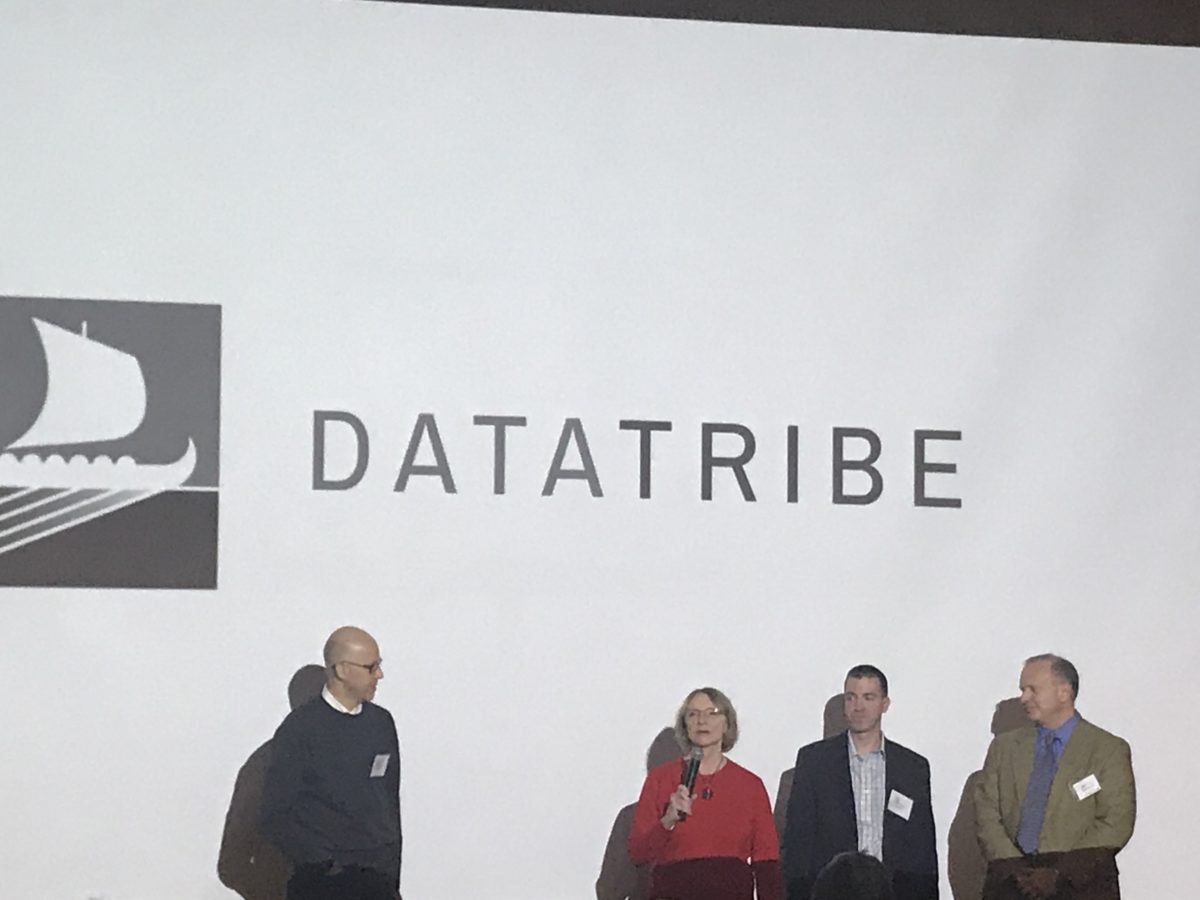 Anita D’Amico, CEO of CodeDx, accepts the 2019 DataTribe Challenge win.
