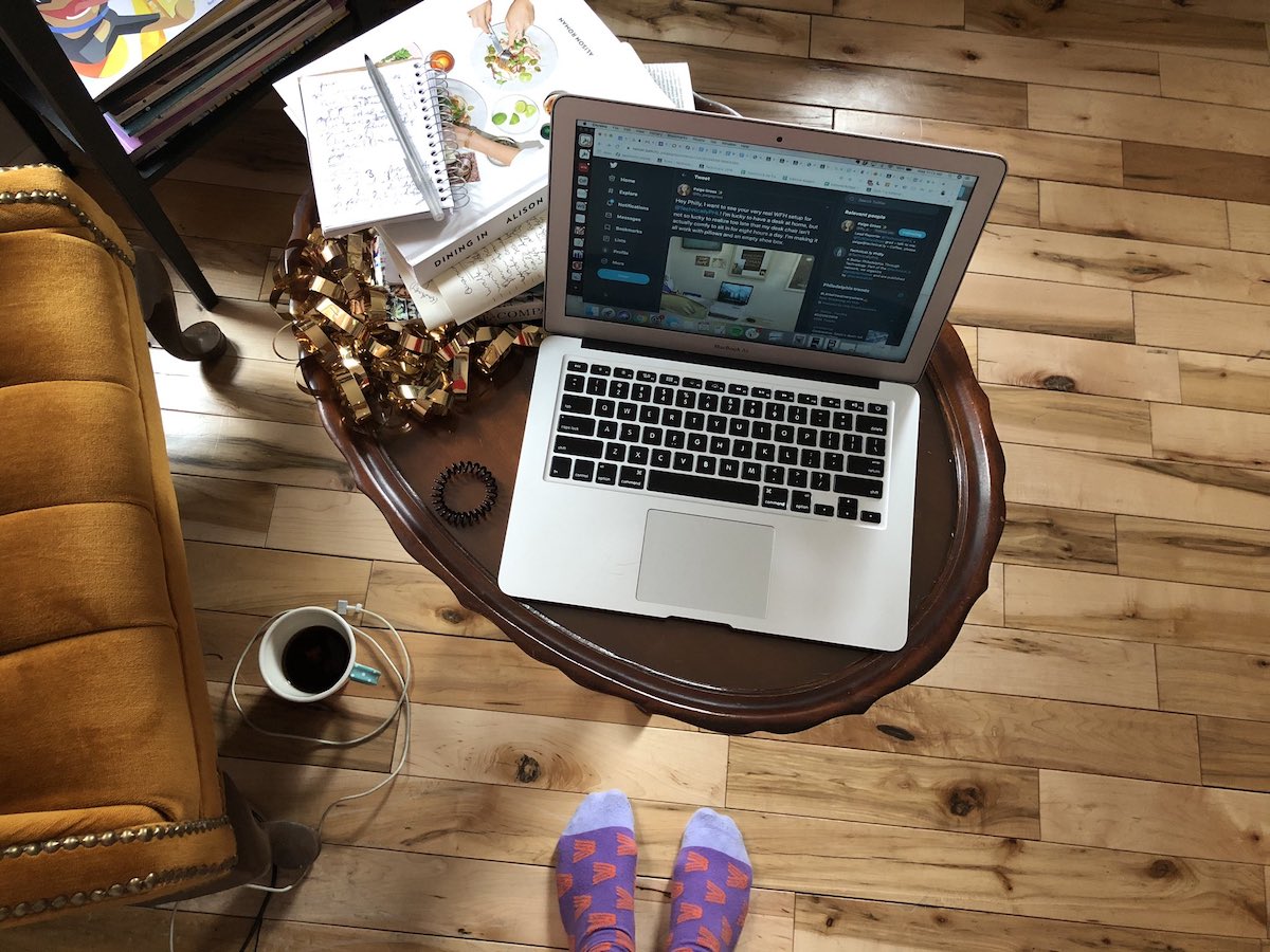 Early days of WFH sometimes meant your desk was a coffee table.