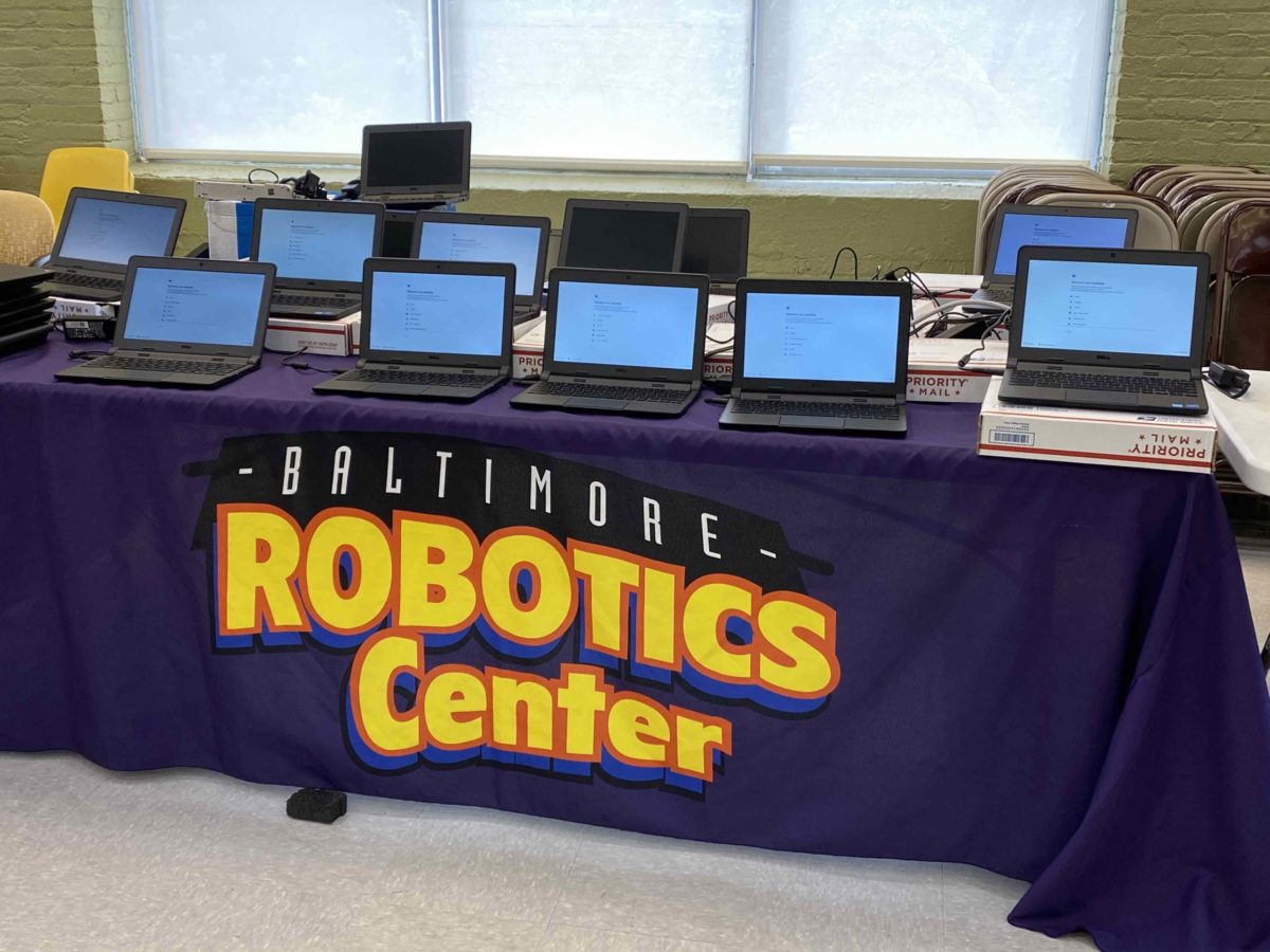 Donated laptops at the Baltimore Robotics Center.