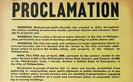 yellowed proclamation; text of 1968 emergency