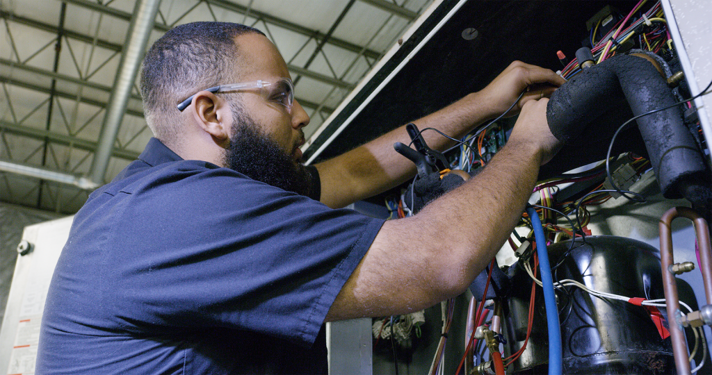 man working with wires