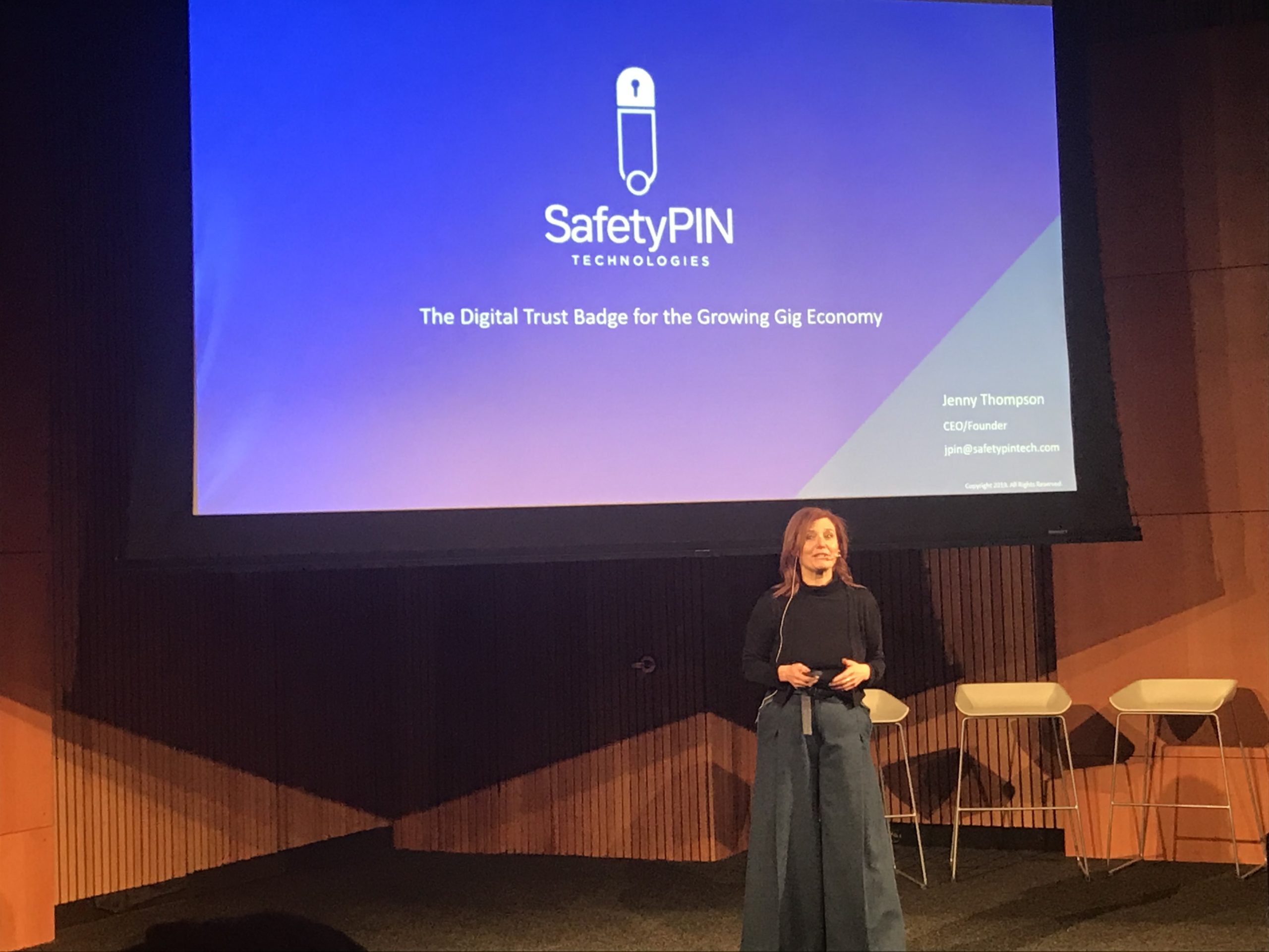 Jenny Thompson pitches SafetyPIN at Conscious Venture Lab. (Courtesy photo)
