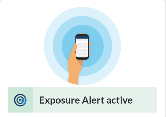 “Exposure Alert Active” on the COVID Alert DE app.