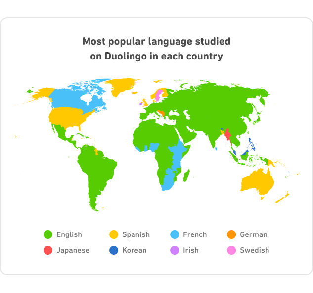 A chart from Duolingo shows its most popular language in each country (Courtesy photo)