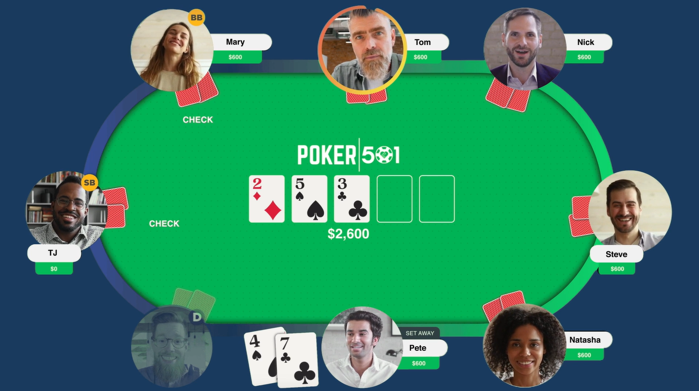 A screengrab of Poker501's virtual gameplay. 