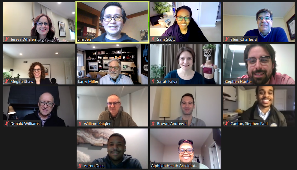 The inaugural AlphaLab Health cohort gathered on Zoom for the showcase.