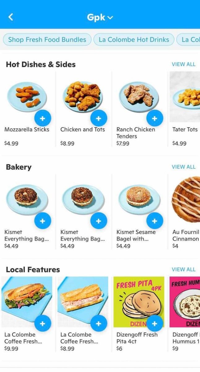 Gopuff Kitchen options in the app.
