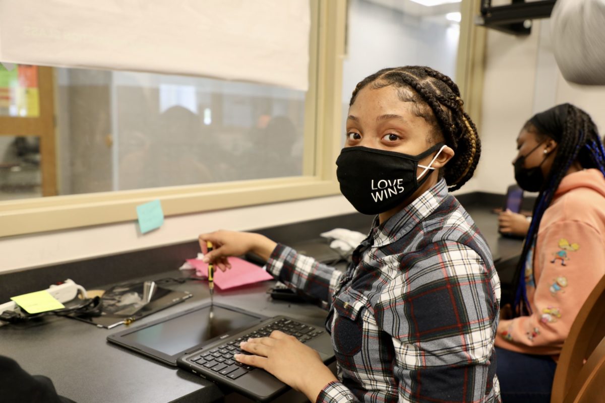 A student in the West Philly High’s computer systems networking program.