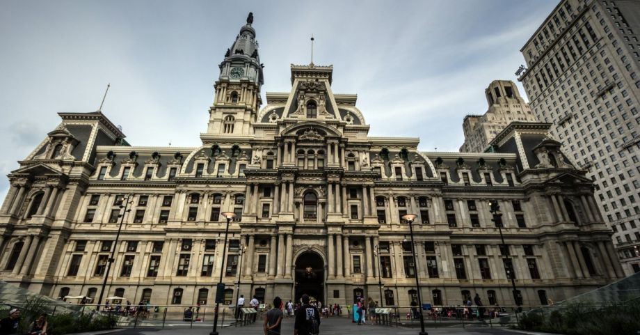 Philadelphia City Hall, looming.