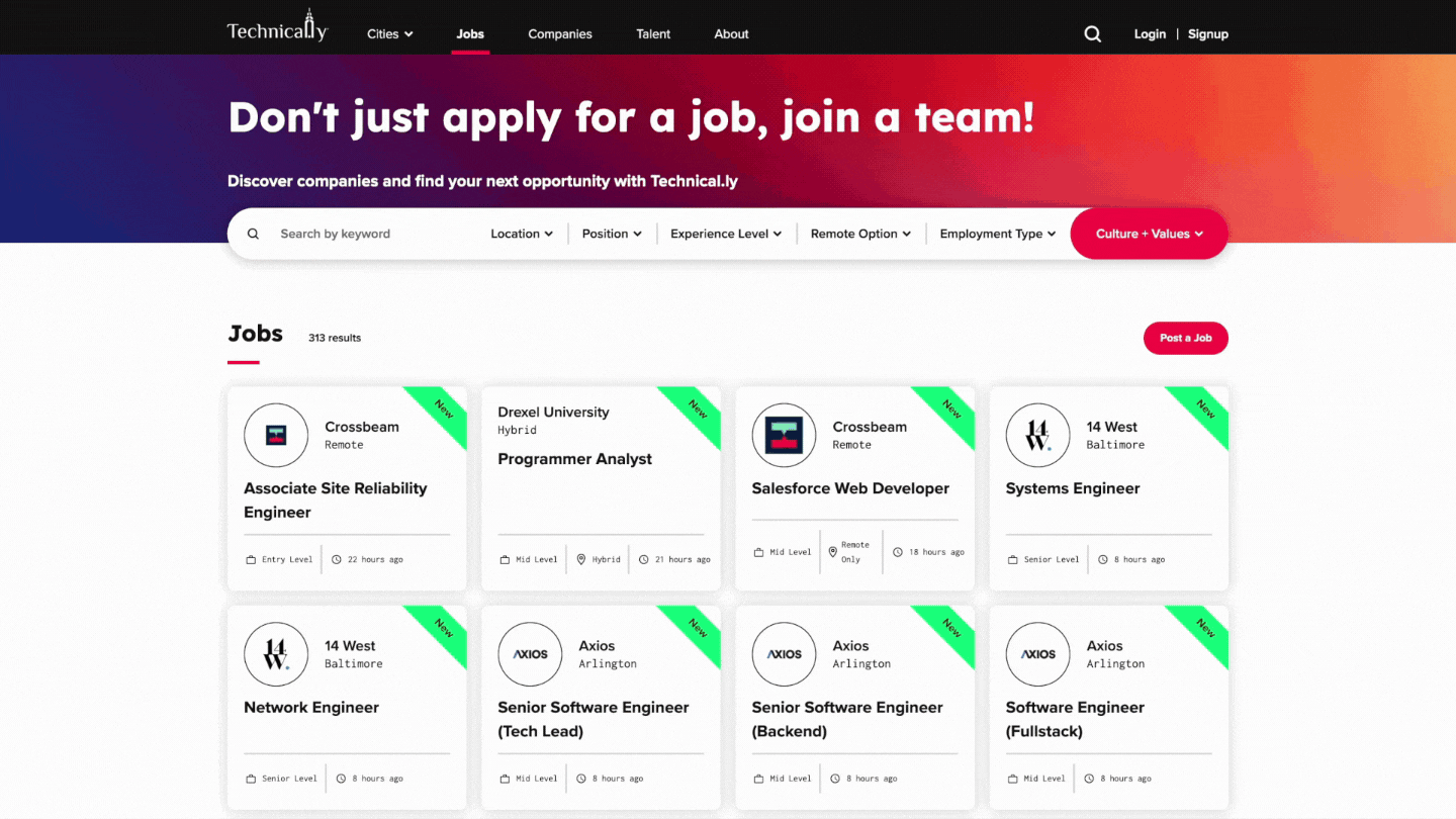 The Technical.ly jobs board’s new look.