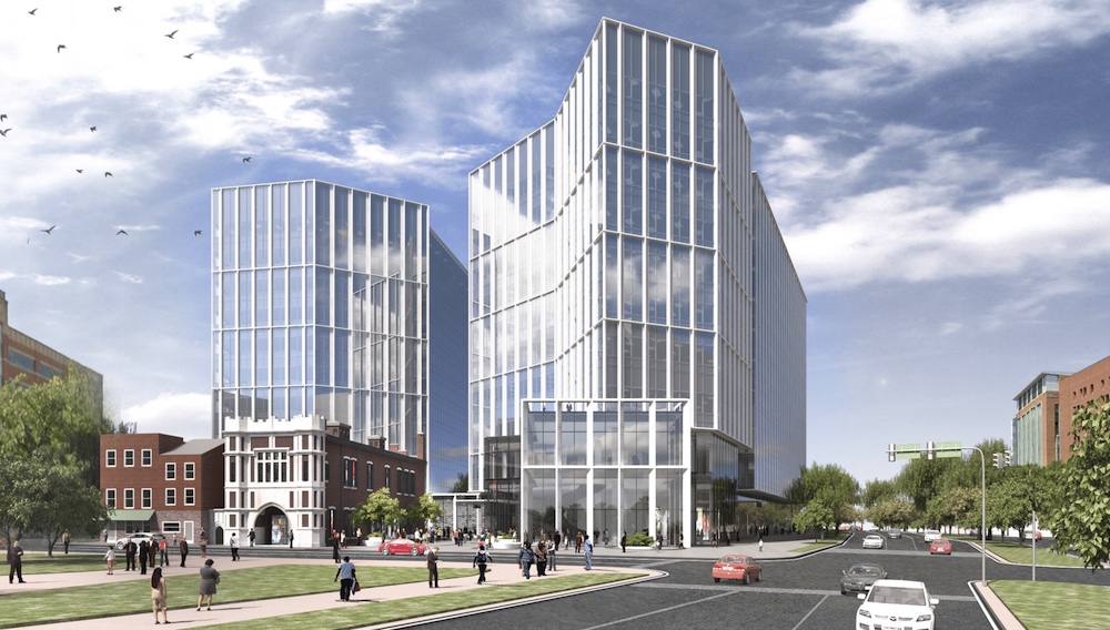 A rendering of a planned building with wet lab space and other facliities for the University of Maryland BioPark in West Baltimore.