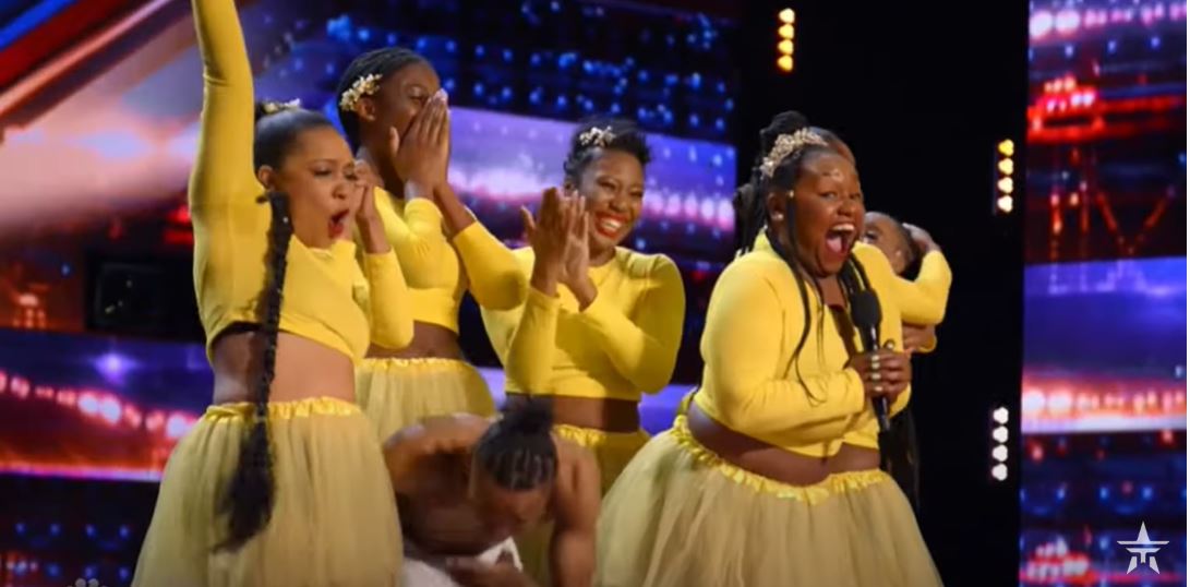 Tyde-Courtney Edwards (foreground, second from right) and the rest of Ballet After Dark’s dance troupe following a winning “America’s Got Talent” audition. 
