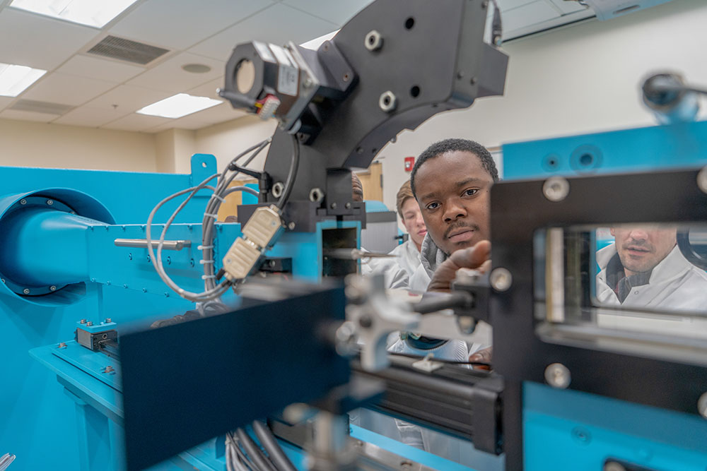 Students work in a science lab work at Morgan State University.