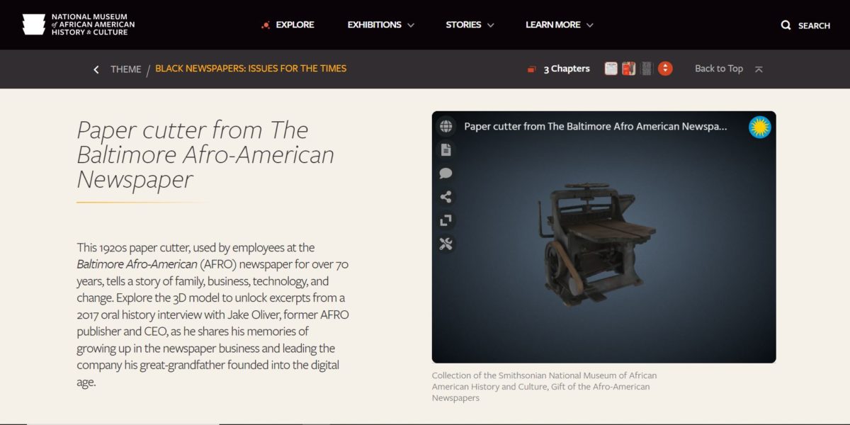 Screenshot from the Searchable Museum depicting an Afro-American Newspaper cutter.