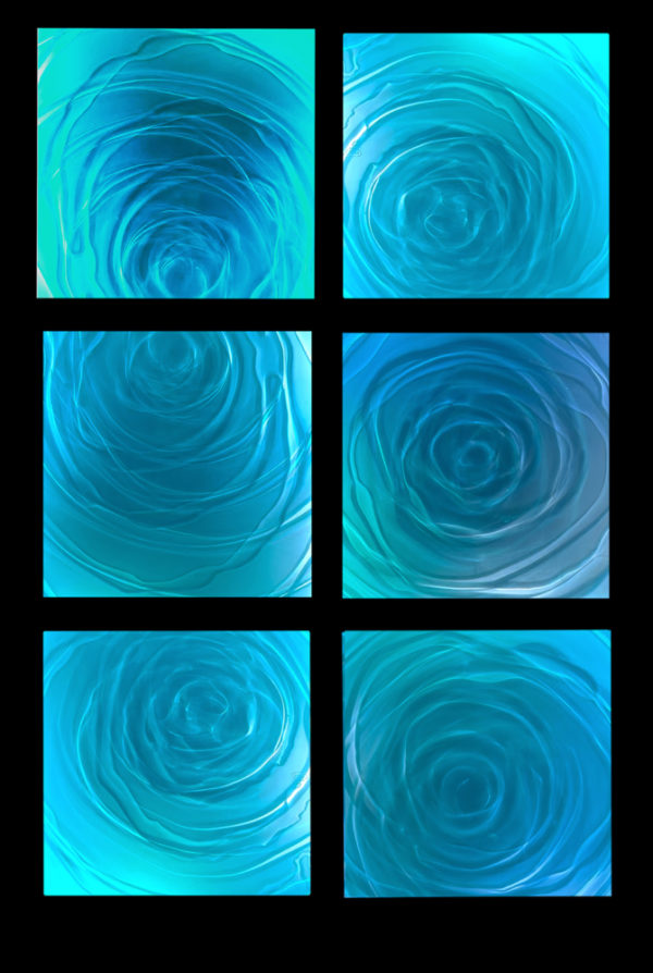 Six blue patterned tiles 