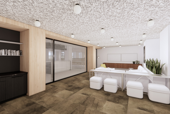 A rendering of a common area on the Mill's 3rd floor by Gensler