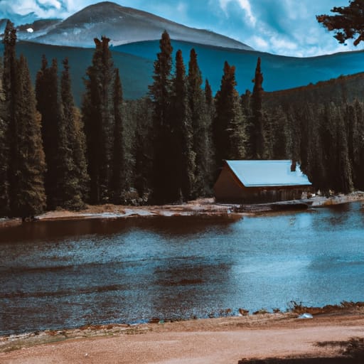 Lake surrounded by trees and mountains AI