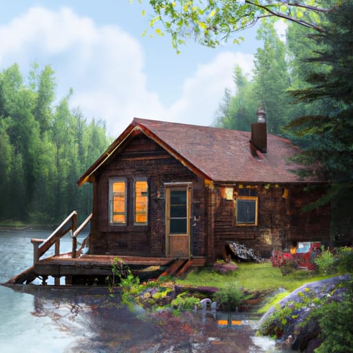 A cozy cabin in Vermont in summer photorealistic AI