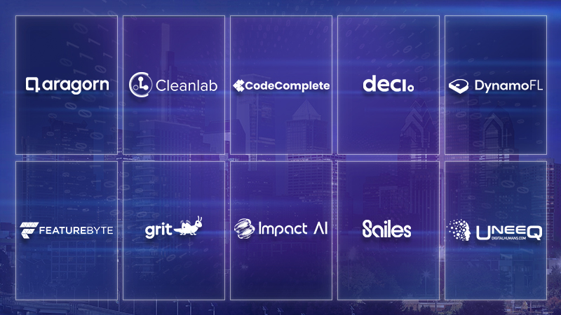 Graphic with the logos for the LIFT Labs Enterprise AI accelerator cohort companies.