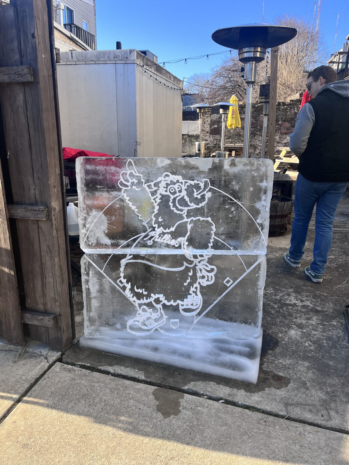 An ice sculpture of the Philly Phanatic