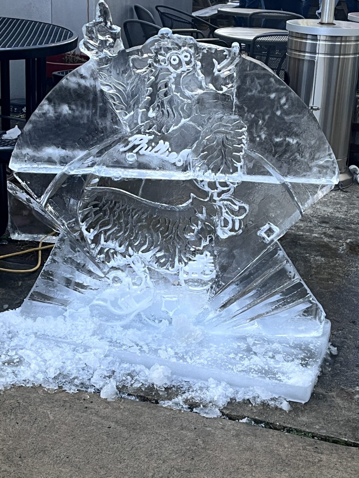 An ice sculpture of the Philly Phanatic