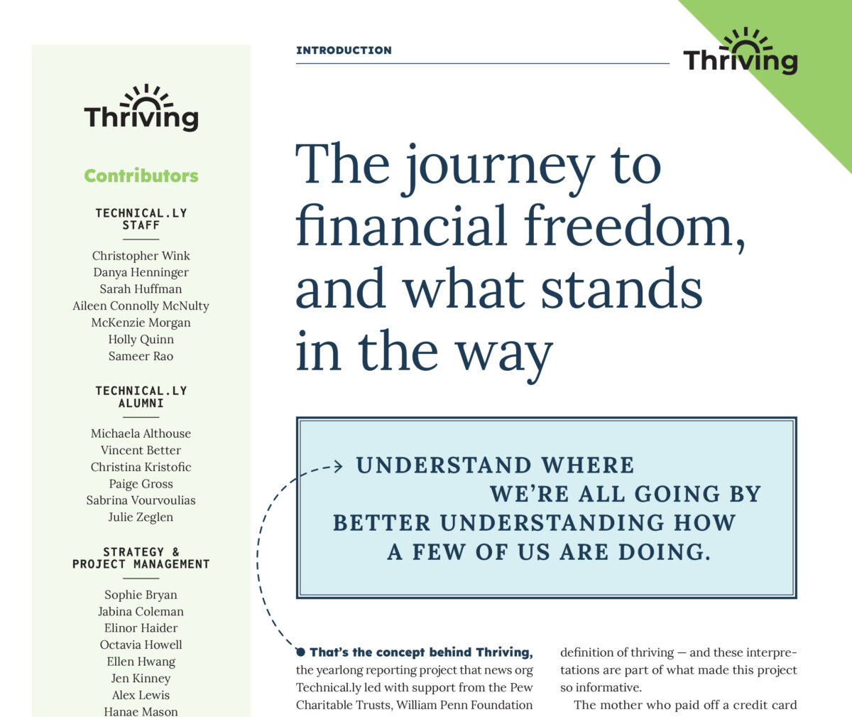 A screenshot of a PDF of the Thriving magazine.