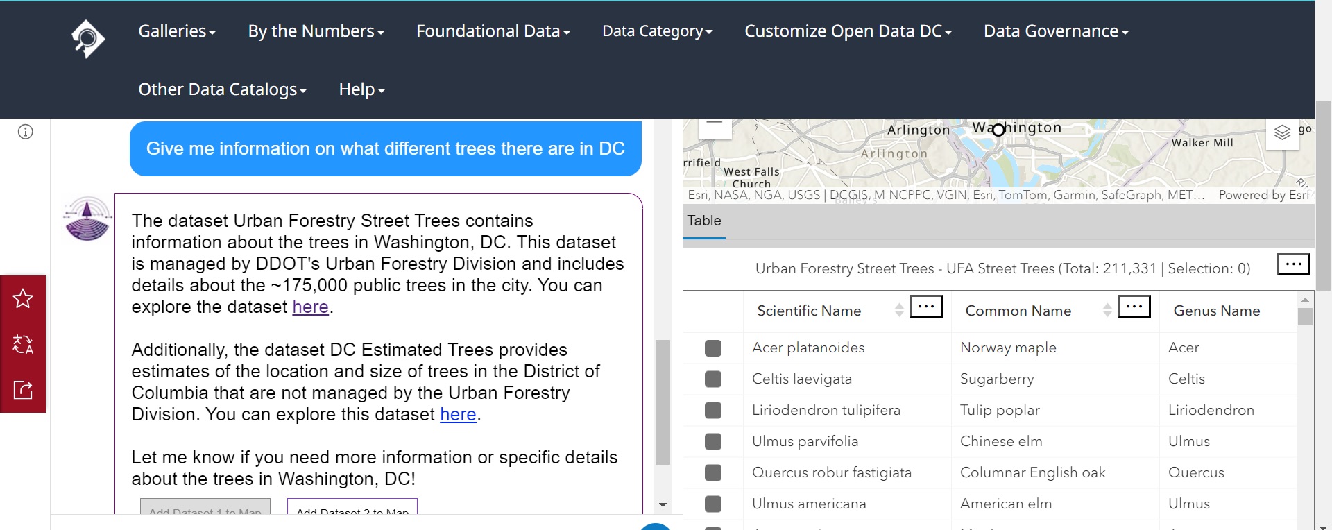 Screenshot of AI portal with black text and data tables over white background