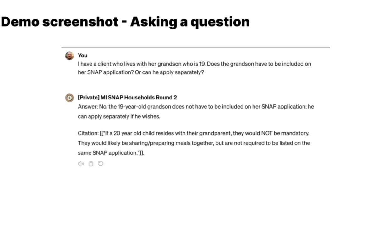 Screenshot of a Q&A interface with a query about including a grandson on SNAP benefits.