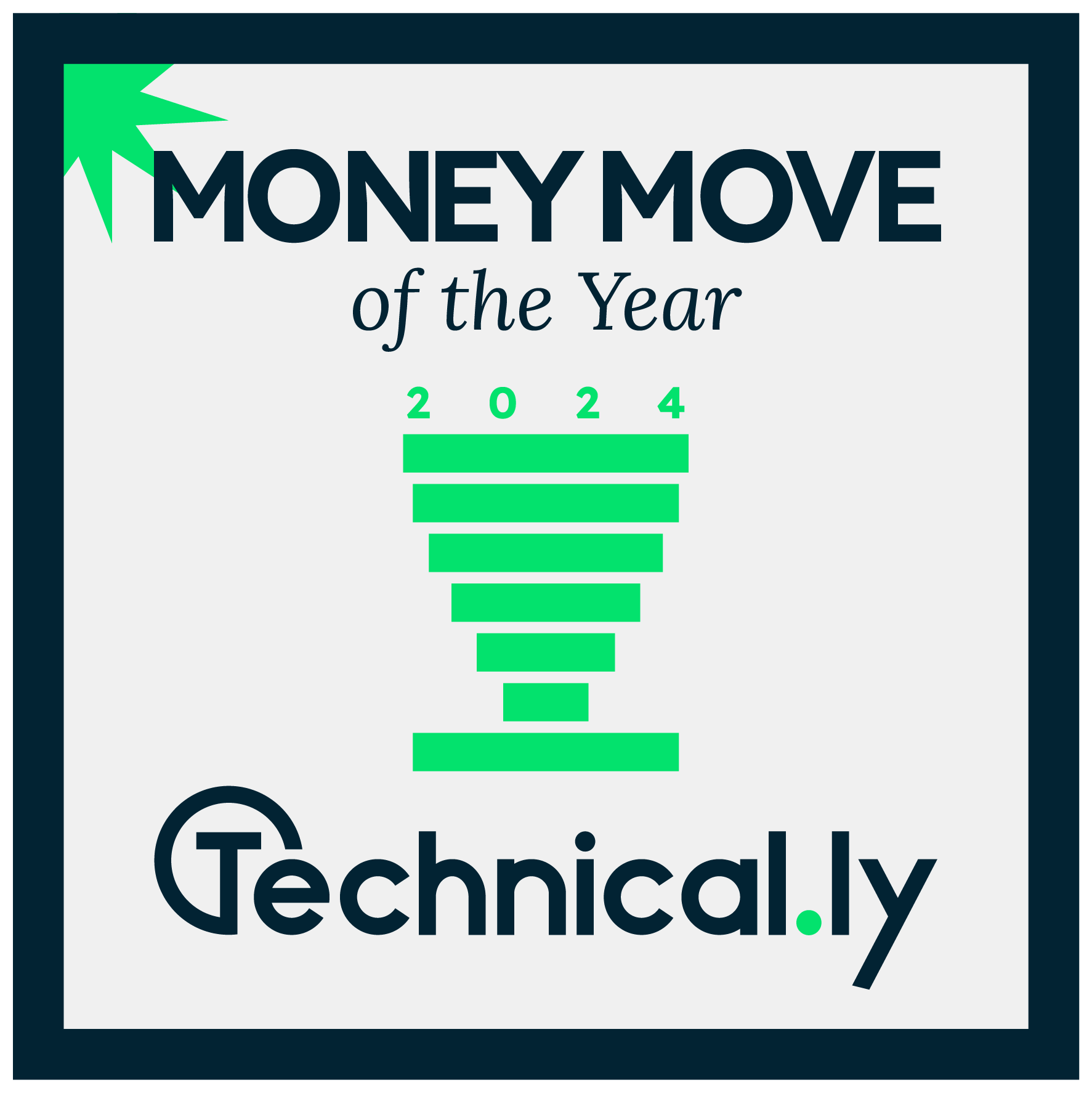 "Money Move of the Year 2024" award logo by Technically, featuring a stylized green trophy design.