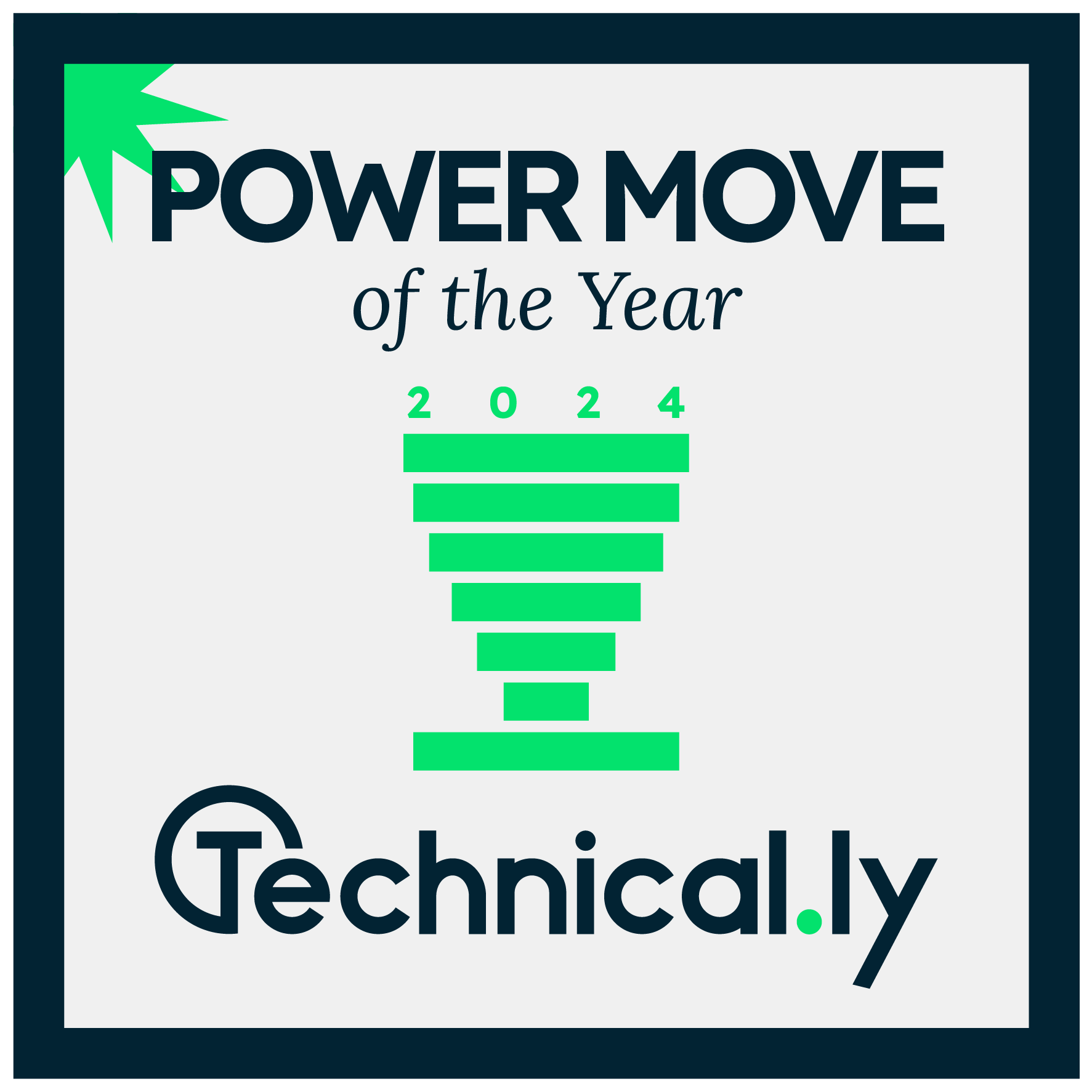 "Power Move of the Year 2024" award logo by Technical.ly, featuring a green trophy icon.